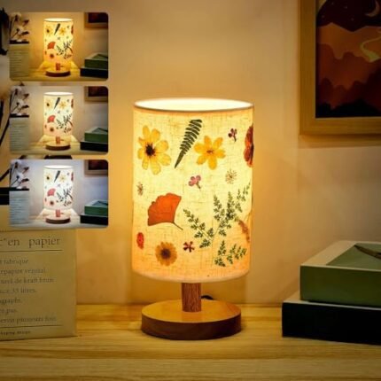 Hortsun Pressed Flower Lamp Vintage Table Small Lamp Cottagecore Decor Boho Night Light Decorative Rustic Night Light for Bedroom, Living Room or Office, Christmas Gift for Women(Modern Style)