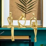 Prettidecor Gold Thinker Statues - Set of 3 Modern Abstract Resin Accents for Home & Office Decor. - Image 3