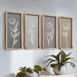 3D Wooden Floral Bathroom Wall Decor (Set of 4) Lightweight, Ready-to-Hang Framed Wall Art For Living Room, Bedroom, or Office - Premium Boho Botanical Farmhouse Decorations - Gift-Boxed