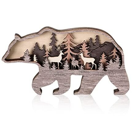 Honoson Forest Animal Rustic Wall Art Decor Wooden Farmhouse Wall Decoration Wooden Animal Decor Wood Forest and Mountain Ornaments for Cabin Bedroom Living Room Decor(Brown,Bear Style)