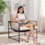 ZZLay Set of 2 Modern Accent Chairs with Metal Frame & Memory Foam, Cozy Lounge Chairs for Home, Beige - Image 3