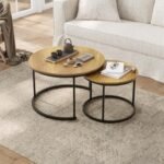 Smuxee Set of 2 Round Nesting Coffee Tables, 27.6" Wood Grain Top, Adjustable Feet for Living Room, Bedroom, Balcony. - Image 9