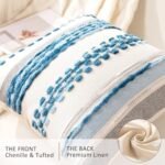 WANLIRD 18x18 Boho Throw Pillow Covers (Set of 2) – Striped Chenille Cushion Cases in Sky Blue for Sofa, Couch, Bed. - Image 3