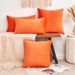 GriNeed Set of 2 Fall Orange Velvet Throw Pillow Covers, 18x18 Inch, Soft Burnt Orange Cushion Cases for Sofa, Living Room, and Boho Farmhouse Decor. - Image 3
