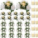 Yunlly Artificial Rose Candle Rings Wreaths 3 Inch Wedding Centerpiece LED Flameless Candles Eucalyptus Rings for Centerpiece for Tables Party Valentine Mother's Day Decoration(White,12 Pcs)