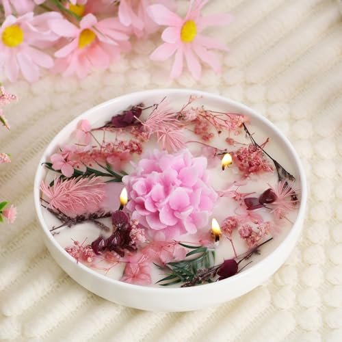 MTLEE Floral 3-Wick Soy Wax Candle - Freesia Scented Jar MTLEE Floral Candles 3 Wick Soy Wax Freesia Candle Spring Aromatherapy Aesthetic Meditation Hydrangea Shape Scented Jar Candlestick Gifts for Women Home Wedding Decor