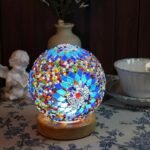 HAIDOLIANG Turkish Table Lamp (D:4.7" x H:5.2") – Mosaic Glass with Wooden Base, Boho Tiffany Lamp, USB Power Moroccan Lantern for Living Room Decor (Blue) - Image 6