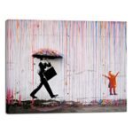 Wieco Art Banksy Raining Day or Colorful Graffiti Street Famous Canvas Paintings Wall Art Modern Inspirational Grey Love Pictures Print Artwork for Dining Room Kitchen Home Office Decor