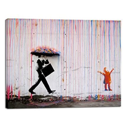 Wieco Art Banksy Raining Day or Colorful Graffiti Street Famous Canvas Paintings Wall Art Modern Inspirational Grey Love Pictures Print Artwork for Dining Room Kitchen Home Office Decor