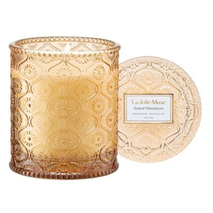 LA JOLIE MUSE Amber and Sandalwood Scented Candle | Santal Himalayen Candle | 6oz Luxury Soy Candle | Clean Burn & Long-Lasting | Gift-Ready for Hosts & Gatherings | Elegant Home Décor