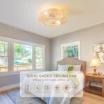 20'' Boho Rattan Ceiling Fan with Light & Remote Control, Enclosed Flush Mount for Living Room & Nursery - Image 4