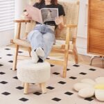 Wimarsbon Pouf Ottoman: Handmade 100% Cotton Knitted Boho Footrest with Non-Skid Wood Legs (Beige) - Image 4