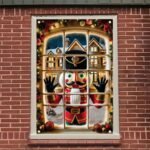 Saoplasa Christmas Window Cover Nutcracker Soldier Window Decoration Holiday House Scene Festive Lighted Snowy Display Winter Wall Hanging Xmas Curtain Panel for Living Room Seasonal Decor 47x31 Inch