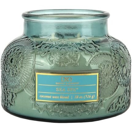Sea Spa Embossed Candle Jar (17.6 oz) Bergamot, Floral - Large Scented Candles for Relaxing - Dual Wick Embossed Glass Jar Candle - Sea Scented Candle Gift for Women