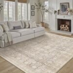 WondRg 8x10 Beige Washable Area Rug: Floral, Non-Slip, Low Pile, Stain-Resistant for Living Room, Bedroom & Office. - Image 3