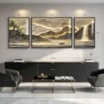 Framed Mountain Wall Art: 3-Piece Brown Landscape Prints for Modern Living Room & Dining Decor. - Image 3