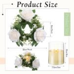 Yunlly 3-Inch Artificial Rose Candle Rings for Weddings: White Eucalyptus Centerpieces, 12 Pcs, LED Flameless Decor for Parties, Valentine's & Mother's Day. - Image 2