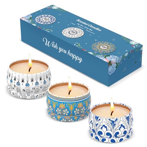 Scented Candle Gift Set: 3 Pack Soy Wax Aromatherapy Candles Scented Candles Gift Set, 3 Pack Candles for Home Scented, Long Lasting Soy Wax Aromatherapy Candle Set, Gifts for Women with Gift Box, Baby Shower Prizes, Lemon.Lavender.Amber Musk