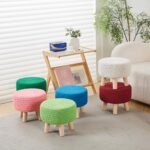 Wimarsbon Pouf Ottoman: Handmade 100% Cotton Knitted Boho Footrest with Non-Skid Wood Legs (Beige) - Image 7