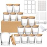 MADLYN RHUE 15 Pack Clear Candle Jars with Bamboo Lids, 6oz Glass Candle Jars for Making Candles, Empty Candle Containers - Dishwasher Safe