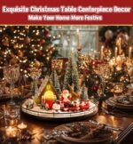 Oroyutor 12-Pc Christmas Village Set - 13" Wooden Lazy Susan with Santa Train & Trees for Holiday Decor - Image 3