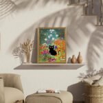 Gustav Klimt-Inspired Cat Floral Wall Art, Framed Poster for Living Room, Bedroom, or Dorm - 8" x 10" - Image 3