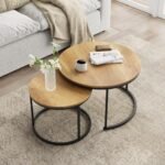 Smuxee Set of 2 Round Nesting Coffee Tables, 27.6" Wood Grain Top, Adjustable Feet for Living Room, Bedroom, Balcony. - Image 7