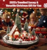 Oroyutor 12-Pc Christmas Village Set - 13" Wooden Lazy Susan with Santa Train & Trees for Holiday Decor - Image 6