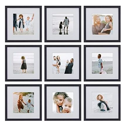 Sheffield Home 9 Piece Gallery Wall Frame Set, 12x12 in. Matted to 8x8 in. (Matte Black)