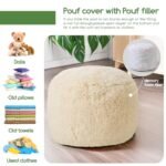 HIGOGOGO Round Faux Fur Pouf Ottoman - Fluffy 20" x 15" Foot Stool with Foam Filling, Beige Floor Storage. - Image 4