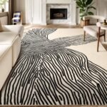 YIHOUSE 5×8 Ft Area Rugs, Abstract Washable Rug, Modern Black and White Rug for Bedroom Living Room Dining Room Office Playroom Nursery, Nonslip Throw Non-Shedding Thin Contemporary Striped Rugs