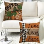 Thanksgiving Pillow Covers Set of 4, 18x18 Inches, Autumn Pumpkin & Stripes for Fall Decor - Image 6