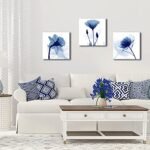 Wieco Art Blue Abstract Flower Triptych Giclee Canvas Prints for Modern Home Decor - Image 3