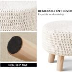 Wimarsbon Pouf Ottoman: Handmade 100% Cotton Knitted Boho Footrest with Non-Skid Wood Legs (Beige) - Image 5