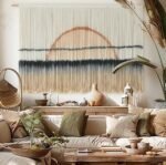 Jakalin Macrame Wall Hanging Large Sunset Dip Dye Boho Tapestry Handmade Woven Cotton Wall Art for Bedroom, Living Room, Above Bed Neutral Modern Minimalist Decor 57" Wx35 L