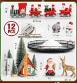 Oroyutor 12-Pc Christmas Village Set - 13" Wooden Lazy Susan with Santa Train & Trees for Holiday Decor - Image 4