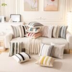 WANLIRD 18x18 Boho Throw Pillow Covers (Set of 2) – Striped Chenille Cushion Cases in Sky Blue for Sofa, Couch, Bed. - Image 2