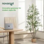 5FT Olive Tree Indoor Decor: Faux Olive Tree with Lights, Moss, and Natural Wood Planter. - Image 8