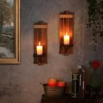 Farmhouse Candle Sconces - 2 Vintage Rustic Wooden Wall Holders for Home Decor, Gifts, Brown - Image 2