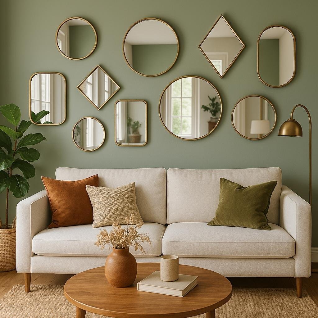 How can I use mirrors as wall decor in my living room?