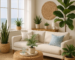 What are some plants that can thrive in a coastal-inspired living room decor?
