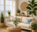 What are some plants that can thrive in a coastal-inspired living room decor?