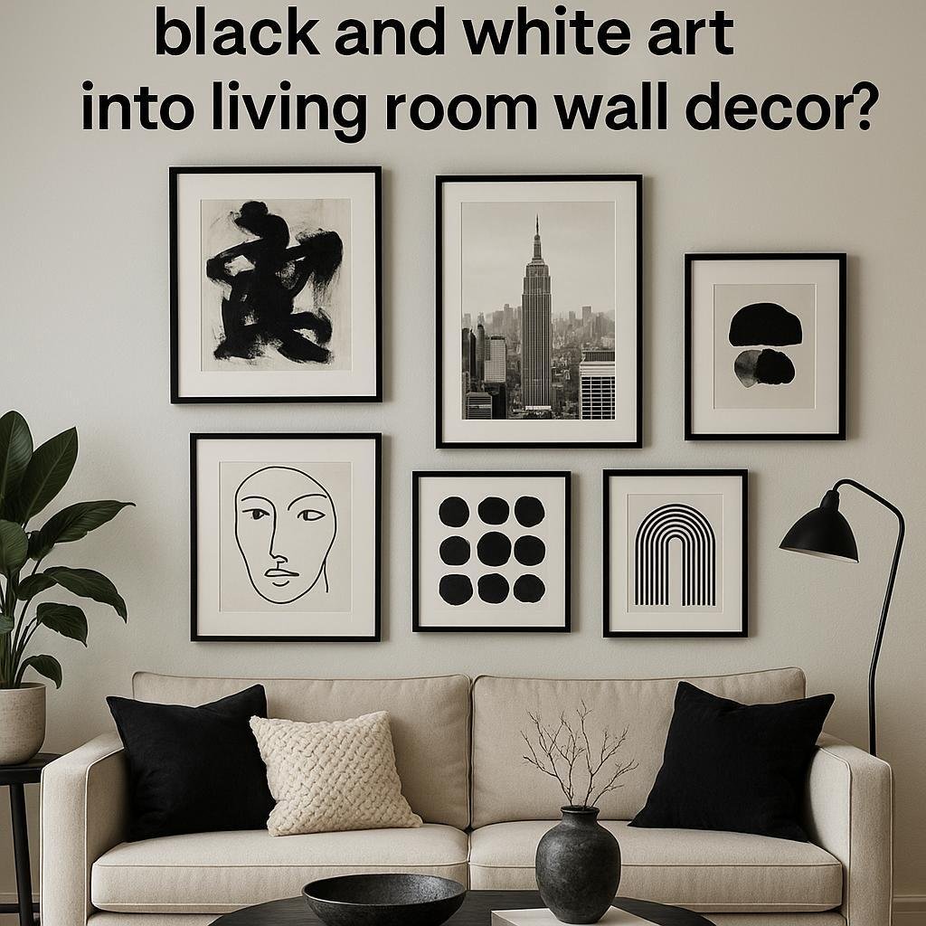 What are some ways to incorporate black and white art into living room wall decor?
