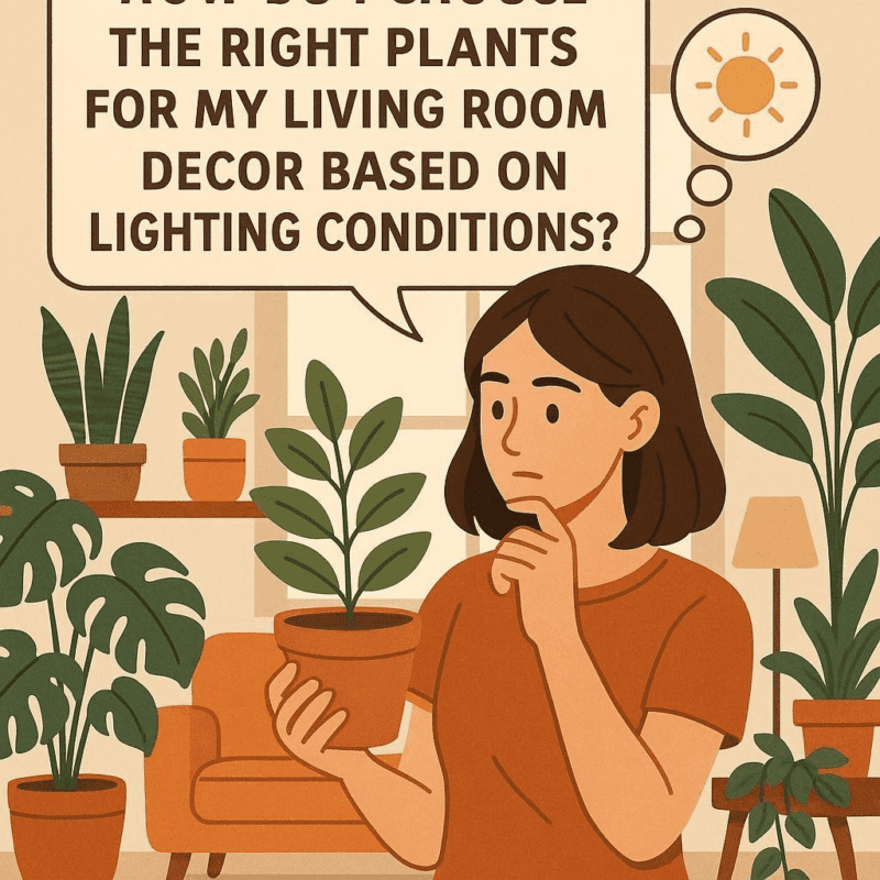 How do I choose the right plants for my living room decor based on lighting conditions?