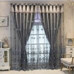Amidoudou 1 Pair Luxury Double Layer Flower Embroidered Curtains with Valance (Grey, 54x84 In) for Living Room & Bedroom - Image 3