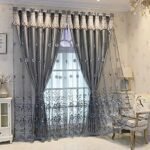 Amidoudou 1 Pair European Double Layer Curtains for Living Room Bedroom Luxury Flower Embroidered Curtains with Valance (Grey,54x84 Inch)