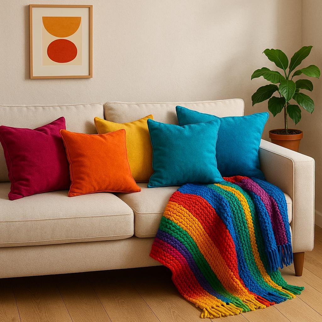 Incorporating Vibrant Throw Pillows and Blankets for Instant Color