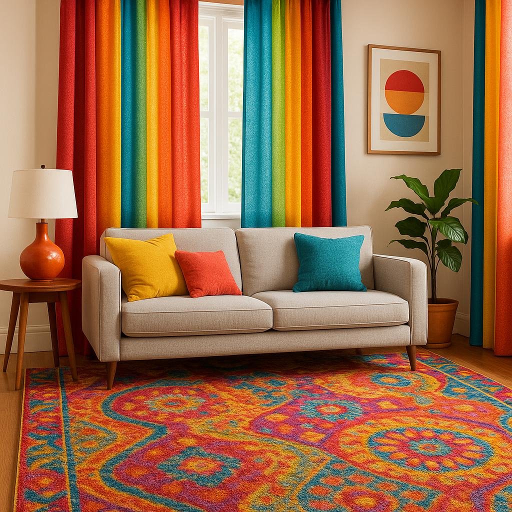 Adding Colorful Rugs and Curtains to Create Visual Interest