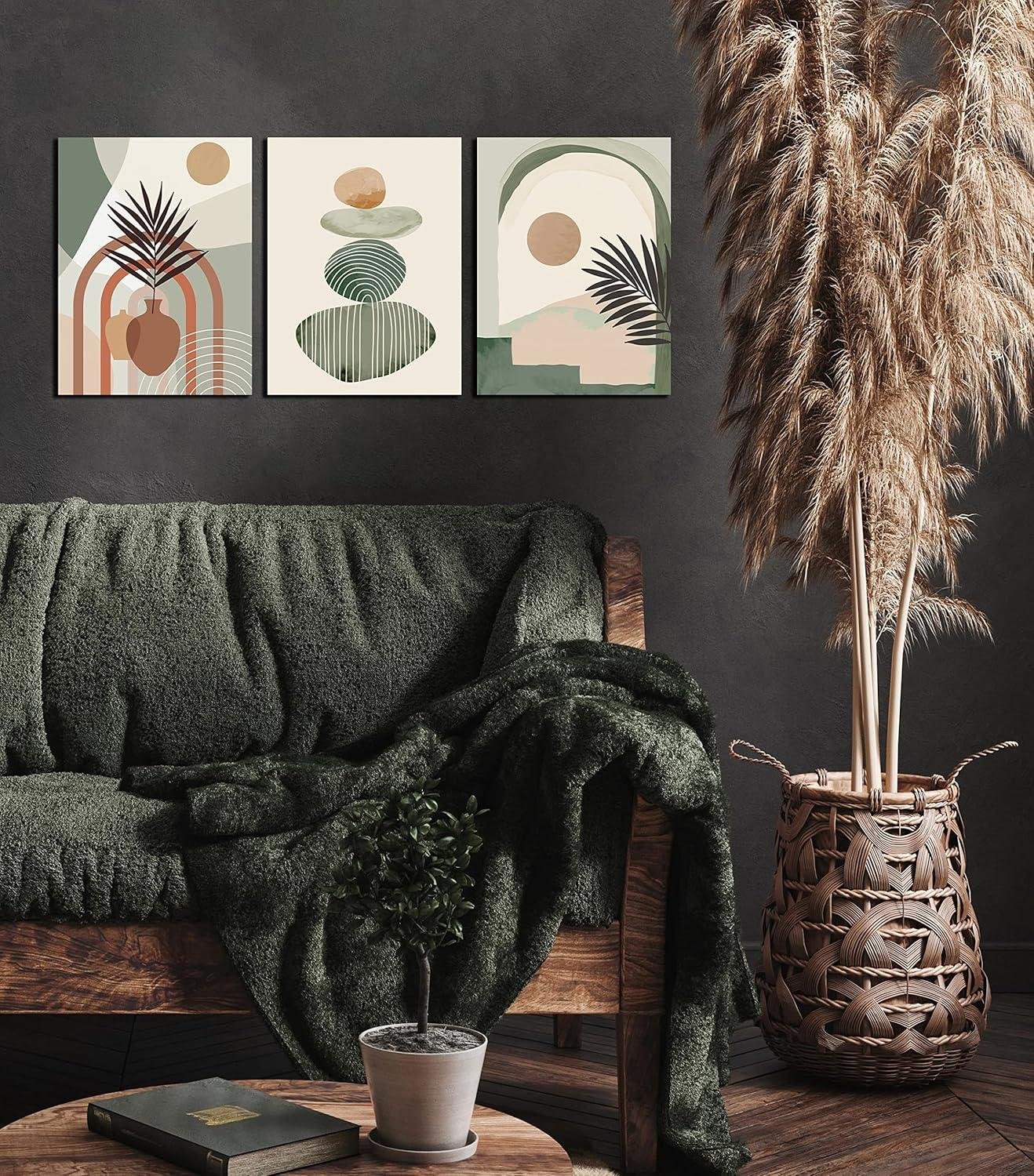 Elevating Your Space: Our Review of ZHAOSHOP Boho green Canvas Triptych