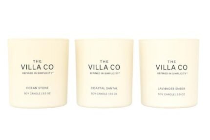 The Villa Co - 3 Candle Luxe Box Gift Set | Ocean Stone | Lavender Ember | Coastal Santal | 3.5oz Each | Poured in The USA |